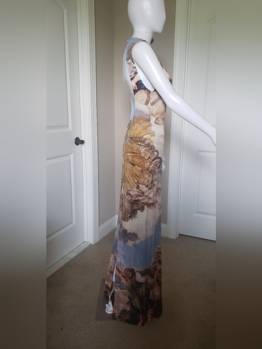 Alice + Olivia Backless Maxi Dress with Classical Print - Blue & Cream - Picture 3 of 9